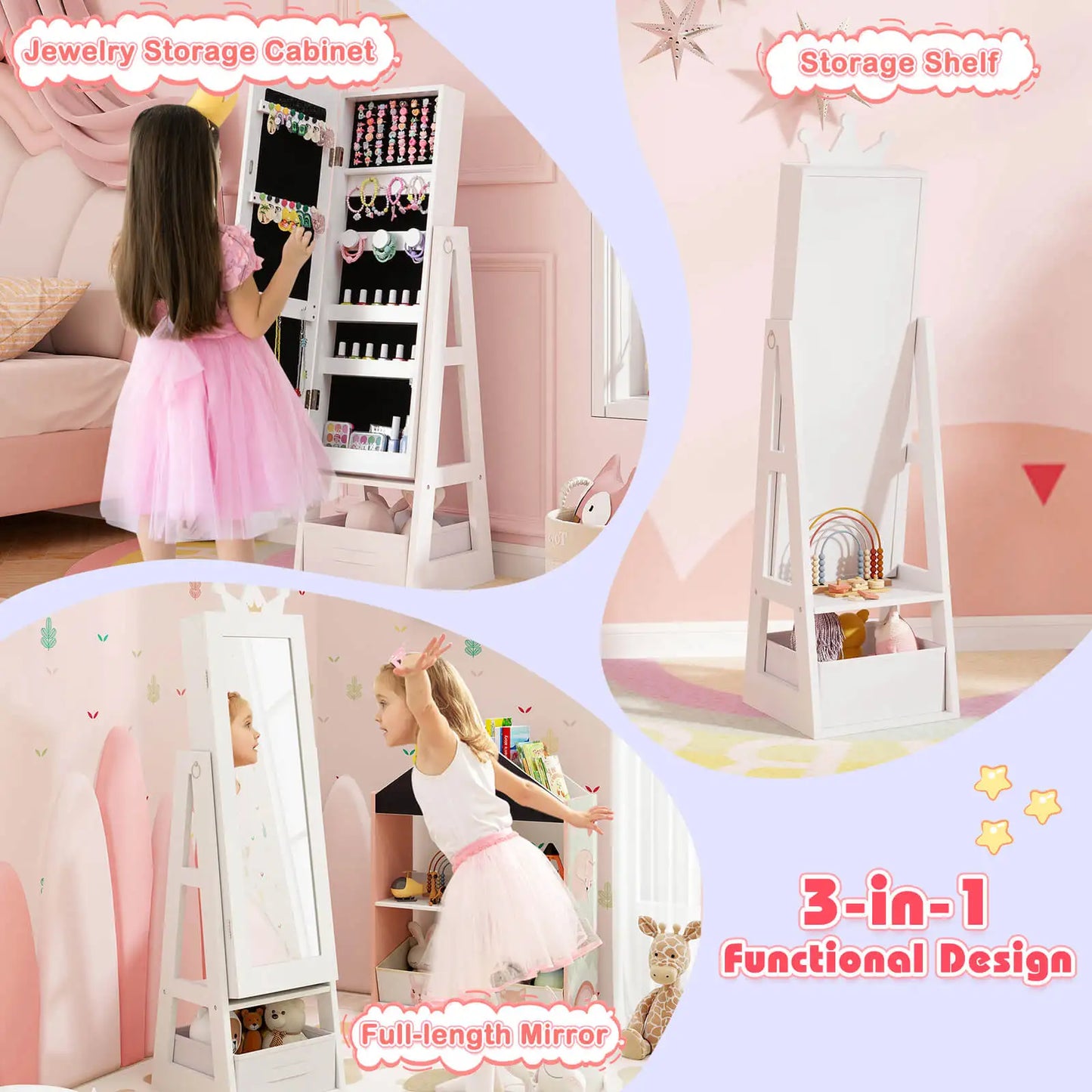 HOMASIS Kids Jewelry Cabinet With Mirror