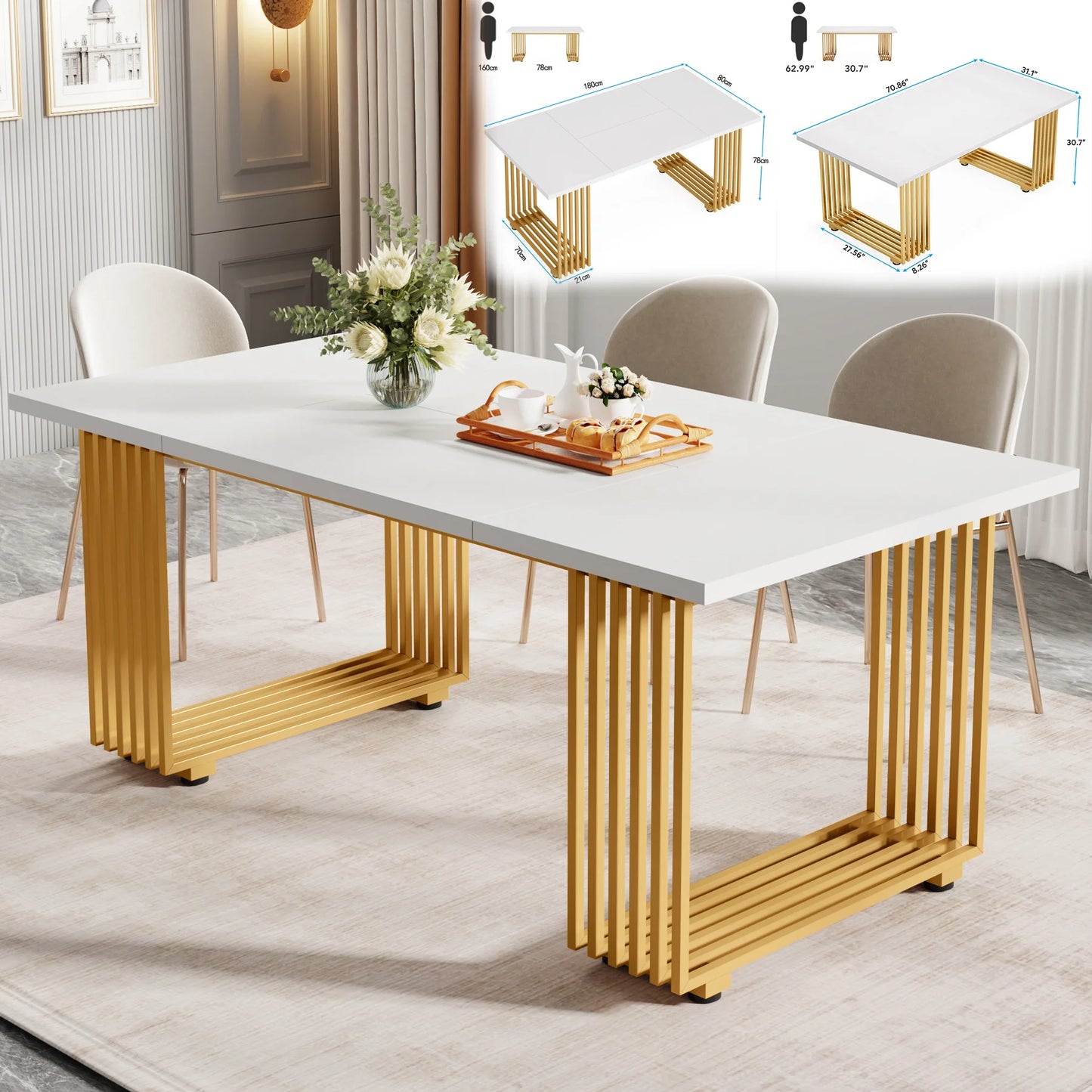 Tribesigns Rectangular Dining Table For Modern Kitchen With Faux Marble