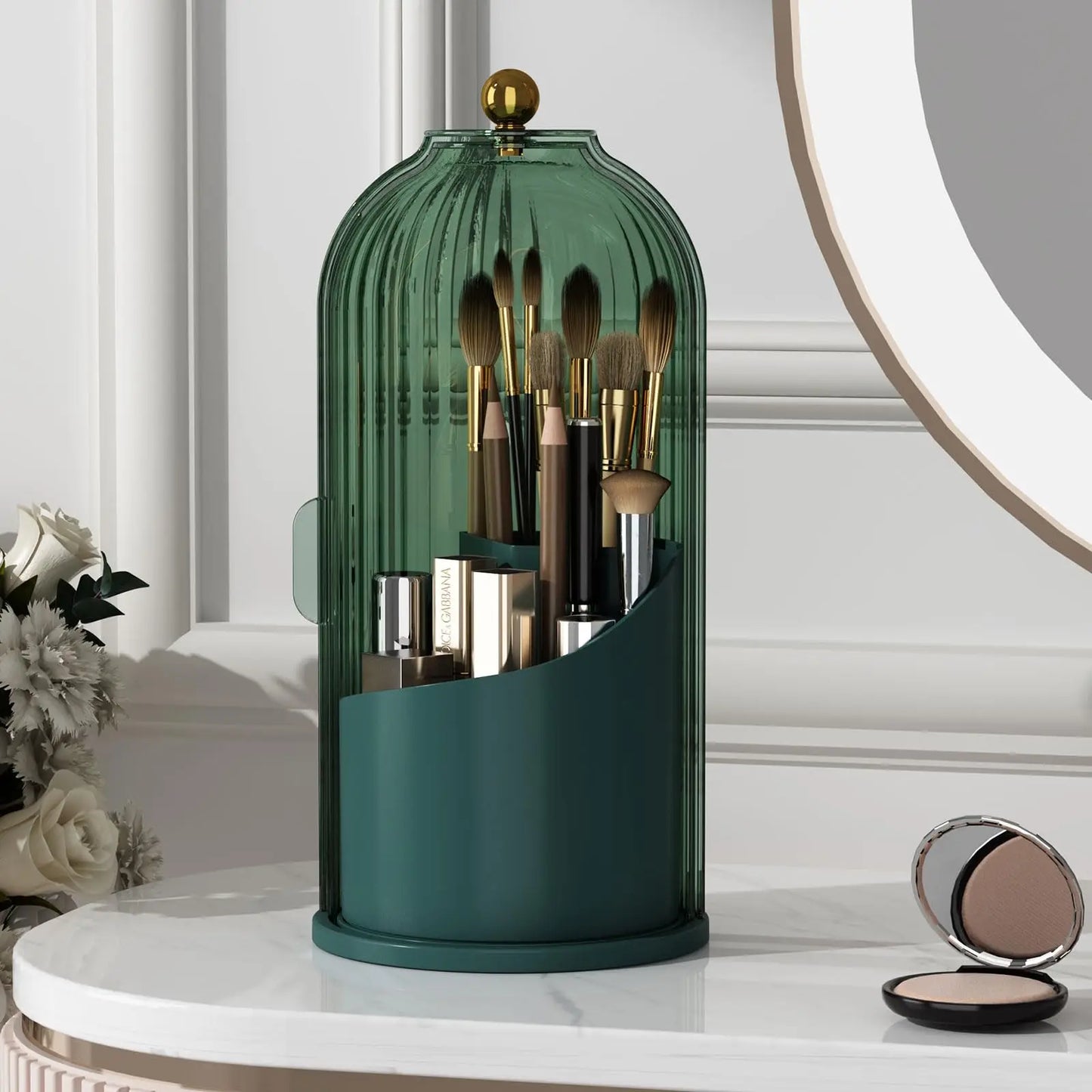 Dustproof Rotating Makeup Brush Holder With Secure Spinning Lid