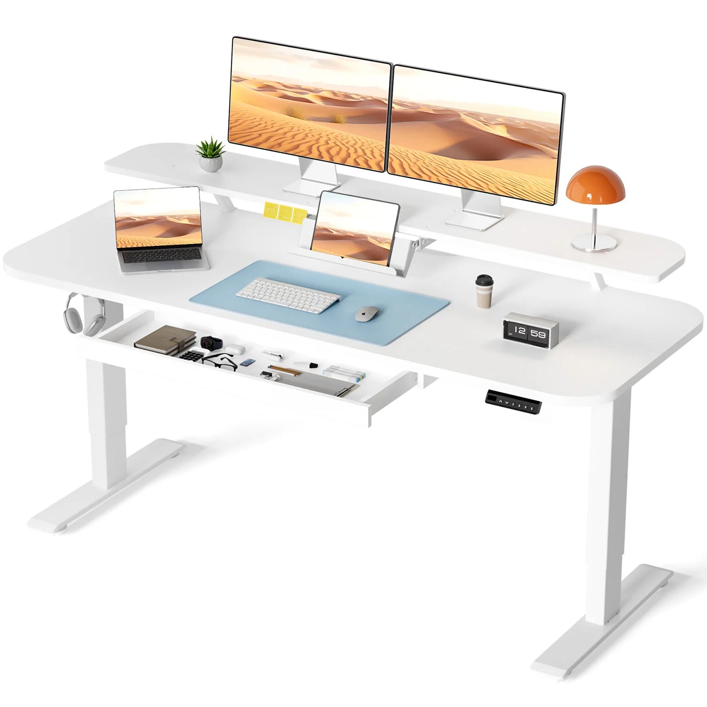 Electric Standing Desk With Drawers Height Adjustable Ergonomic Home Office