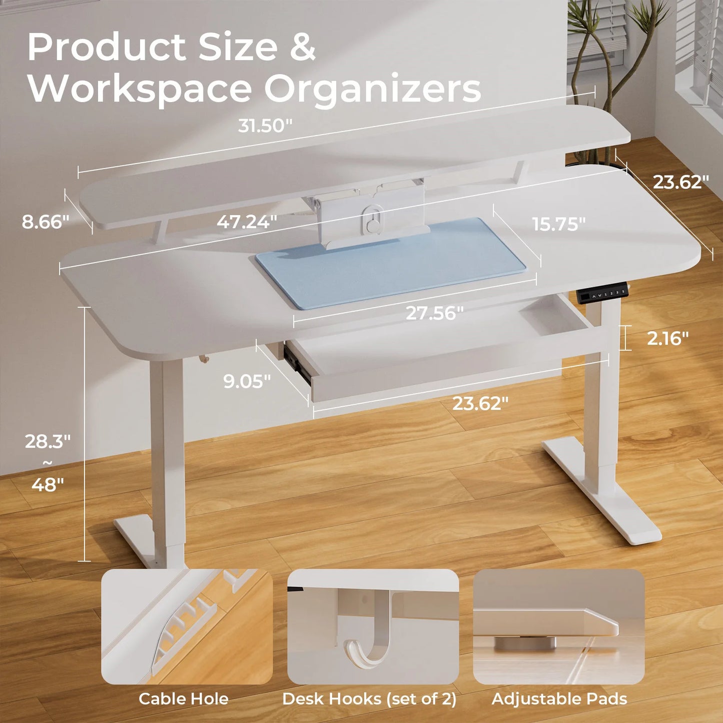 Electric Standing Desk With Drawers Height Adjustable Ergonomic Home Office