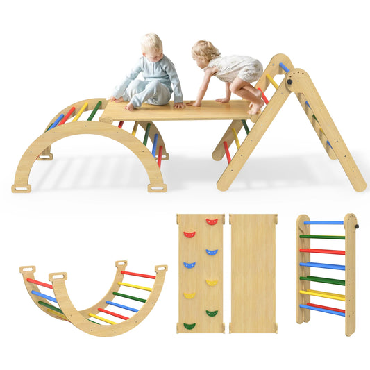 Natural Wood Pikler Triangle Set 5 In 1 Safe Toddler Play