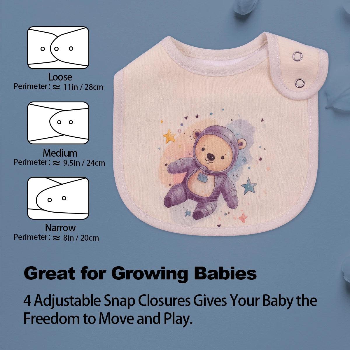 Waterproof Baby Bibs With Absorbent Cotton And Adjustable Snaps