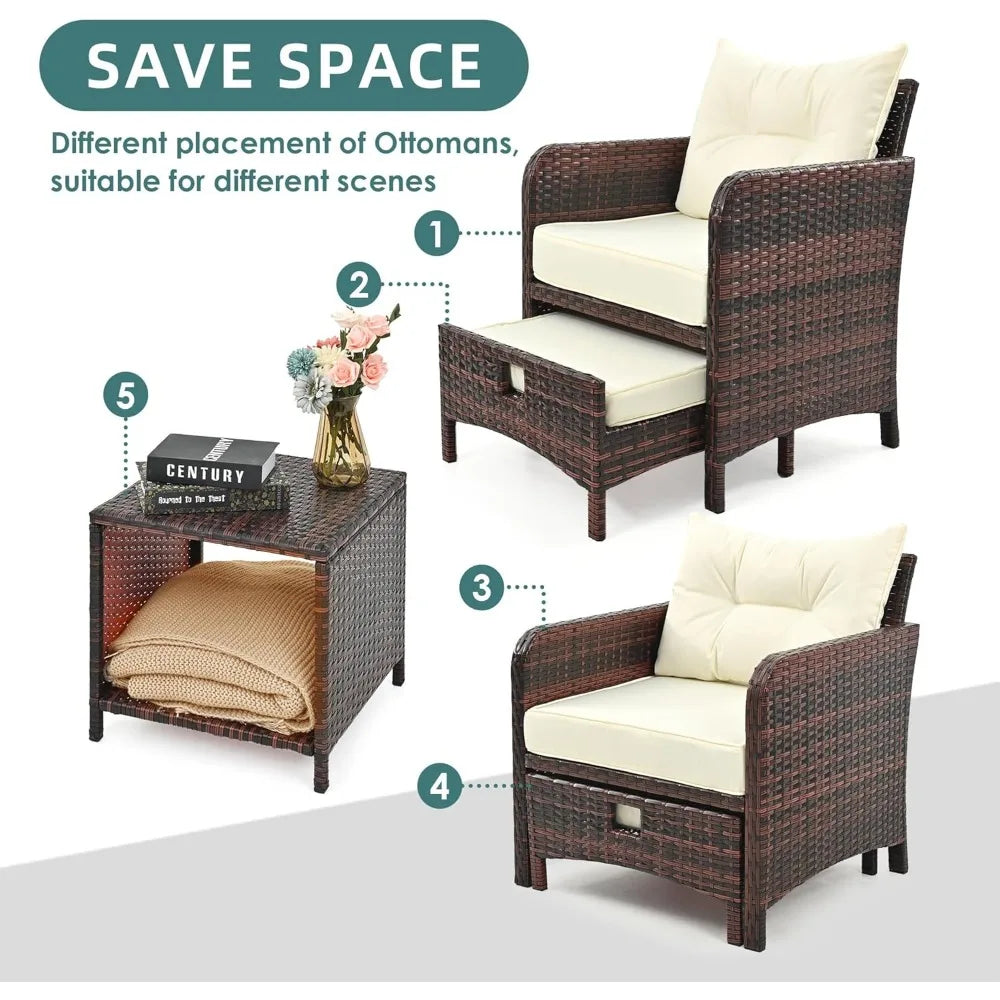 Pamapic 5 Piece Patio Furniture Set Rattan Outdoor Wicker Coffee Table