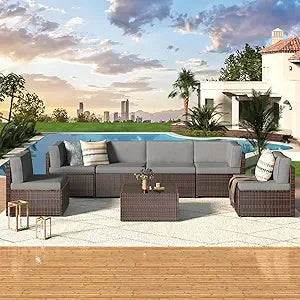 UMAX 7 Piece Outdoor Patio Furniture Set PE Rattan Wicker Cushions Tea Table
