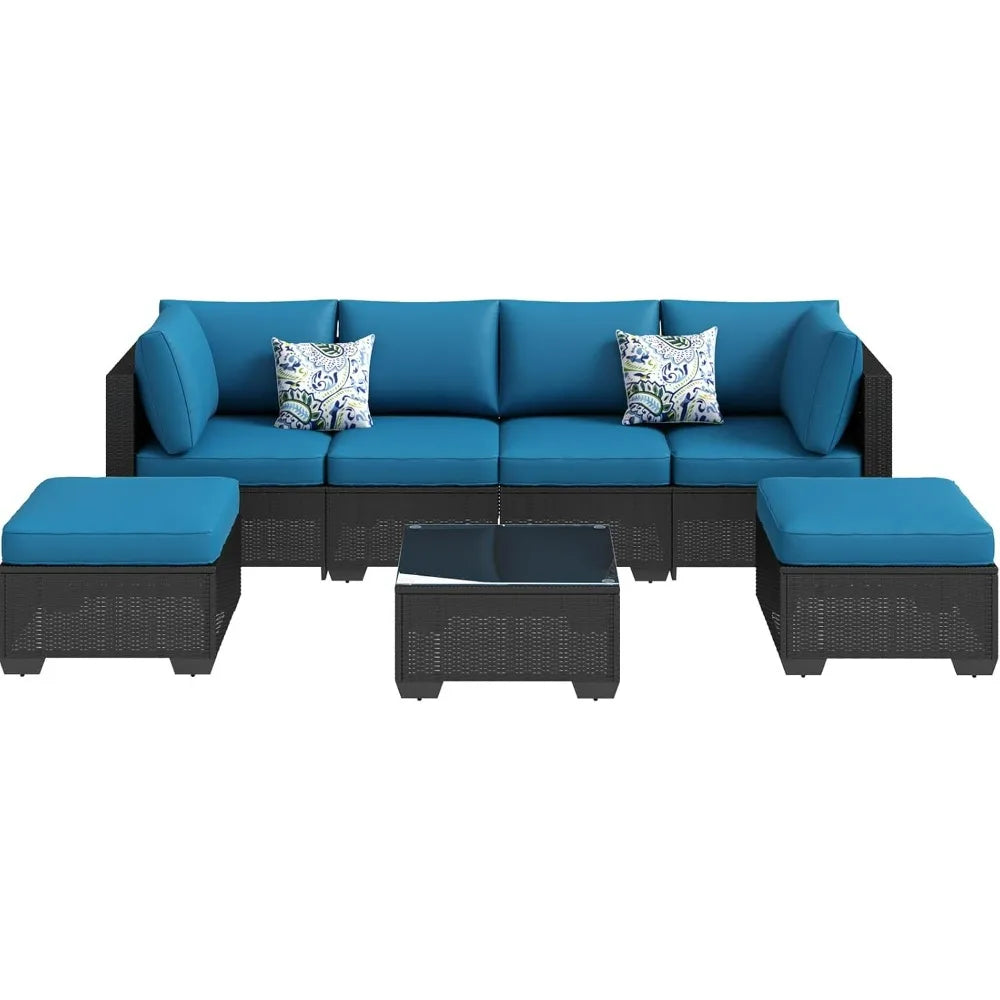 UMAX 7 Piece Outdoor Patio Furniture Set PE Rattan Wicker Cushions Tea Table