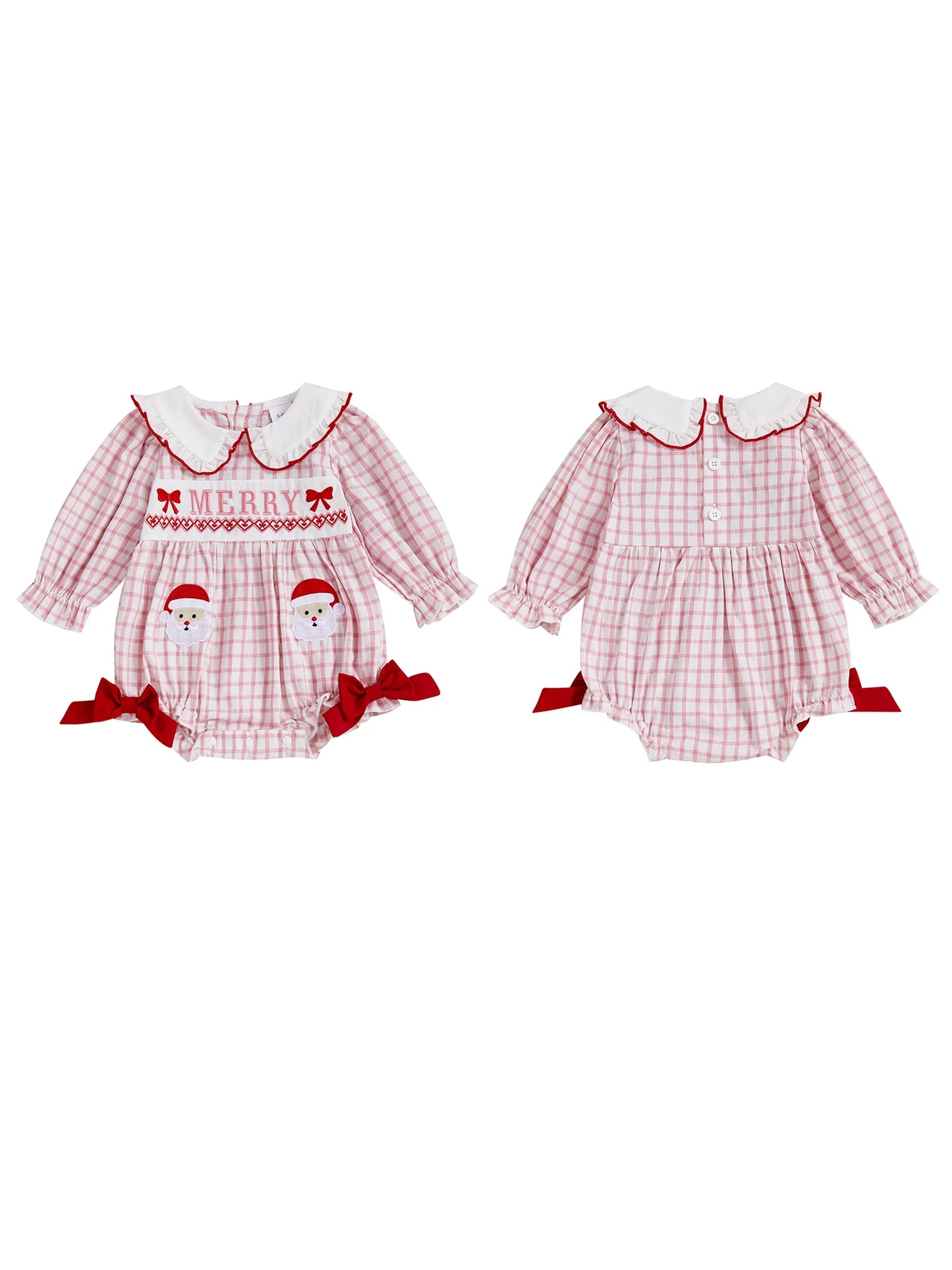 Infant Christmas Ruffle Collar Reindeer Applique Romper