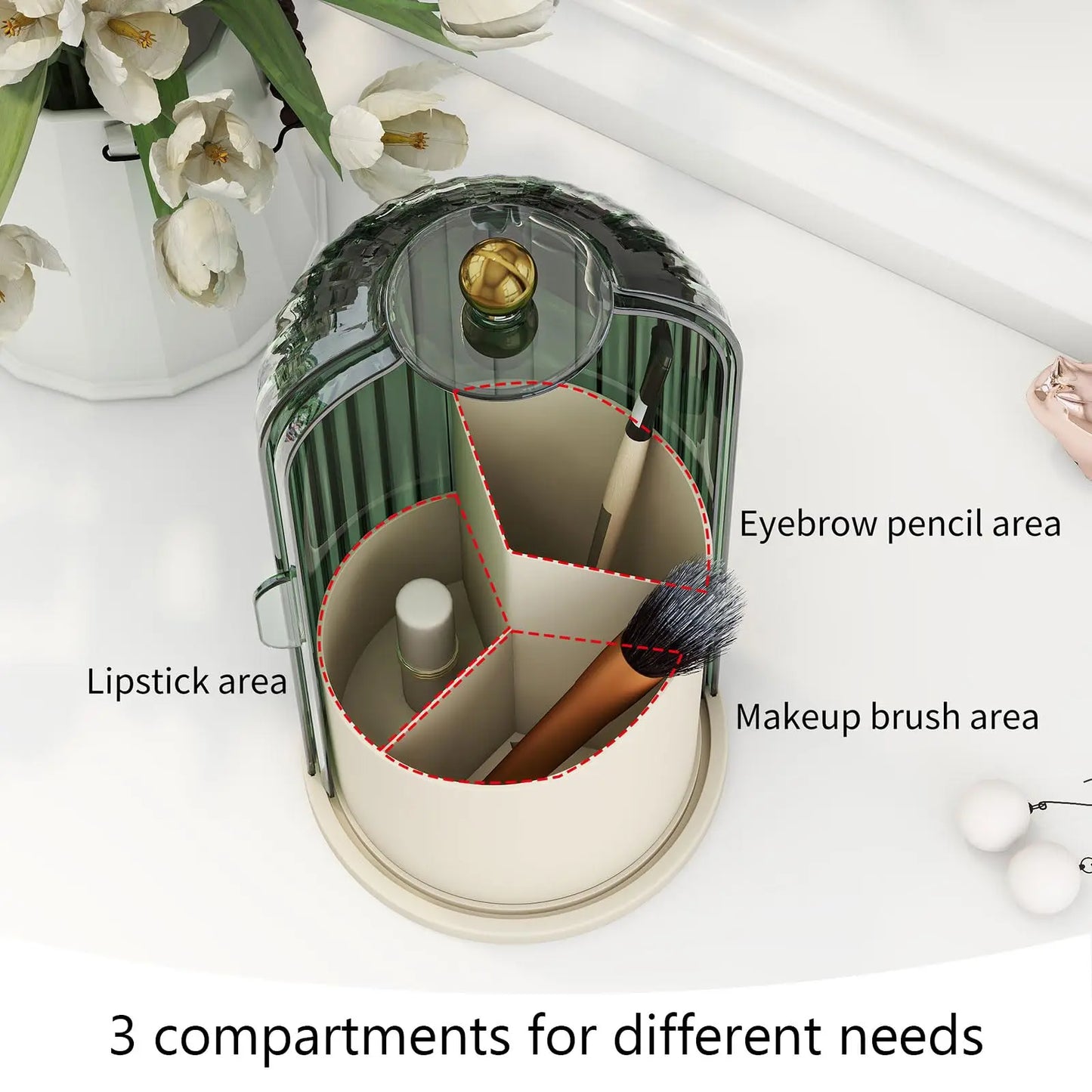 Dustproof Rotating Makeup Brush Holder With Secure Spinning Lid