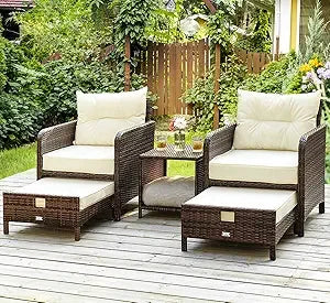 Pamapic 5 Piece Patio Furniture Set Rattan Outdoor Wicker Coffee Table