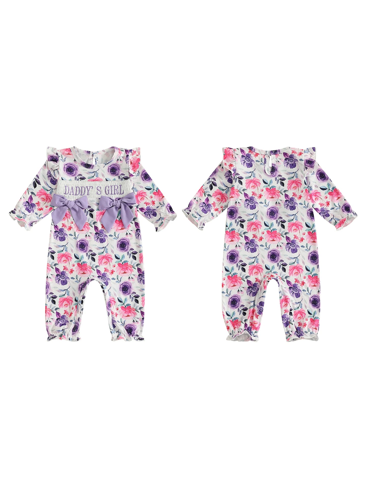 Adorable Toddler Jumpsuit With Flower Print And Lace Trim