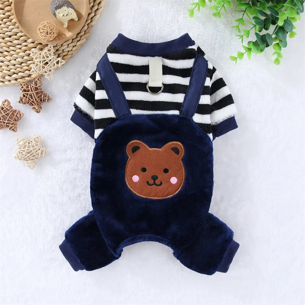 Autumn Winter Dog Fleece Jumpsuit Coat With Leash Ring