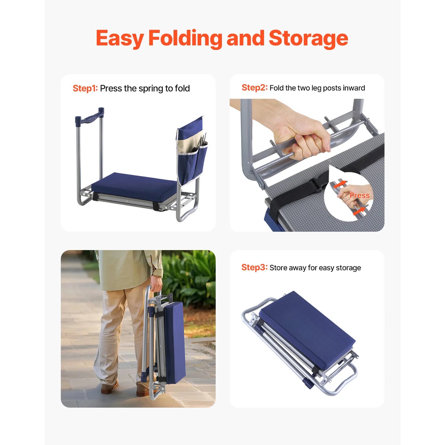SucceBuy Garden Kneeler and Seat Foldable Stool With Tool Bag