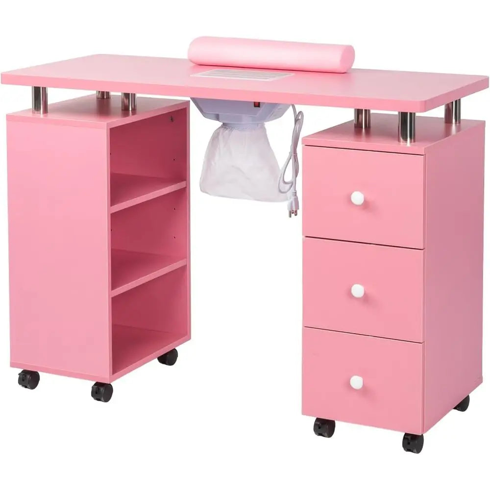 Nail Technician Desk With Electric Downdraft Storage and Lockable Wheels