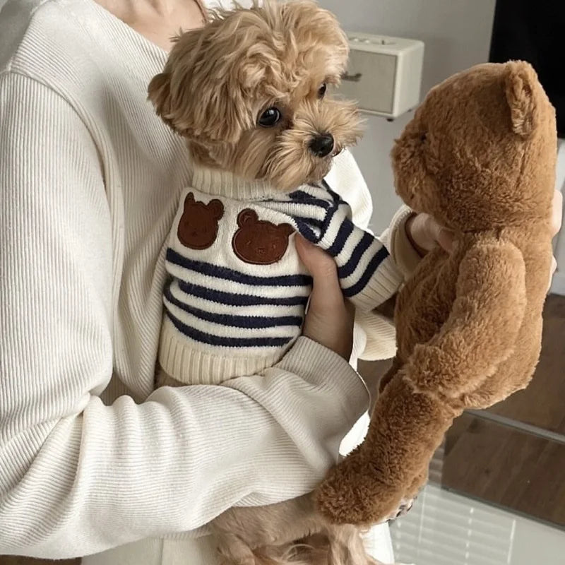 Knitted Dog Sweater Bear Striped Puppy Winter Coat For Dogs