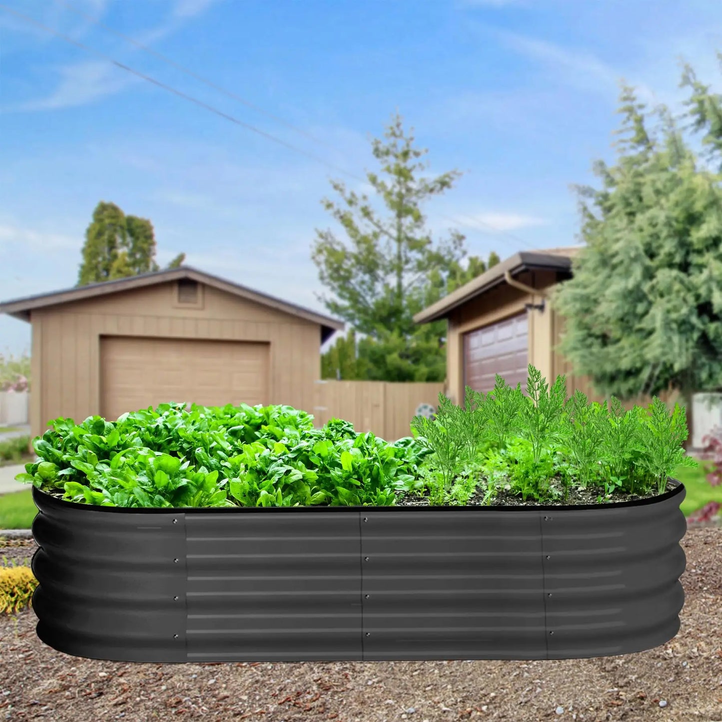 HiMISS Oval Galvanized Steel Raised Garden Bed Planter Box