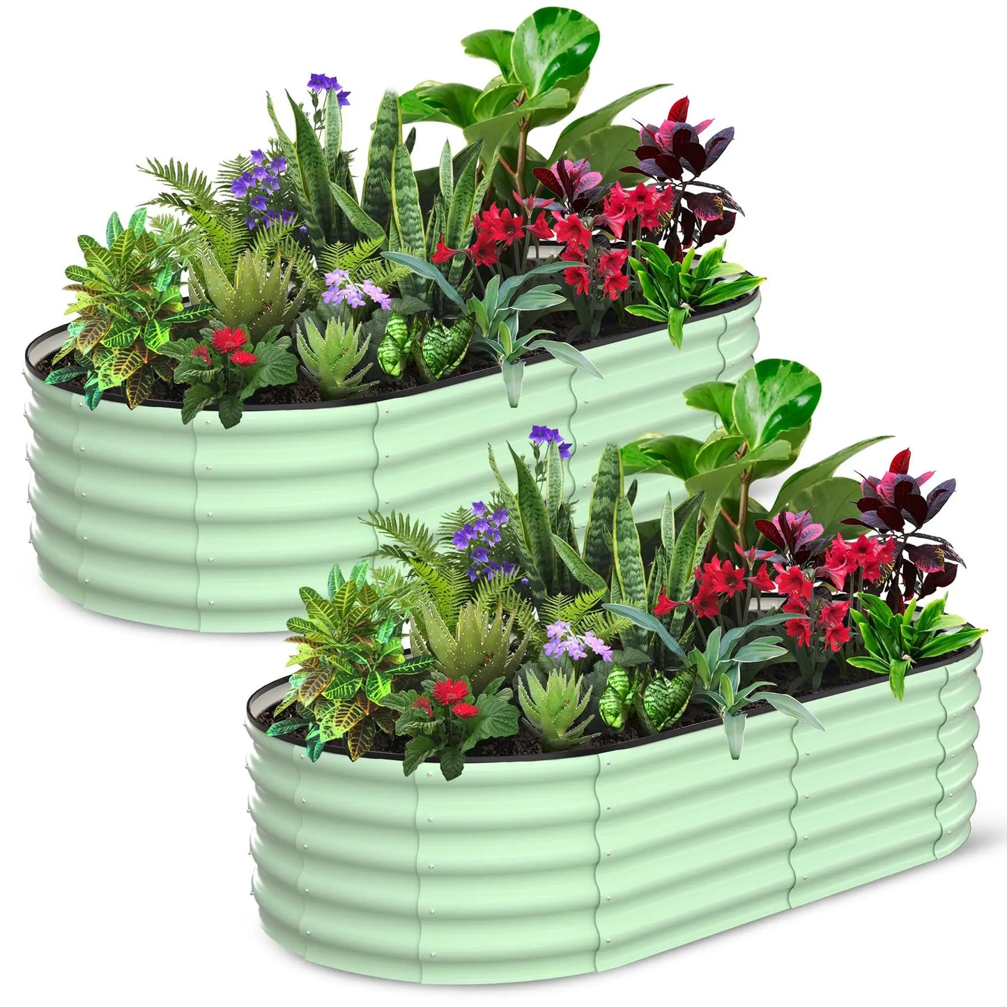 HiMISS Oval Galvanized Steel Raised Garden Bed Planter Box