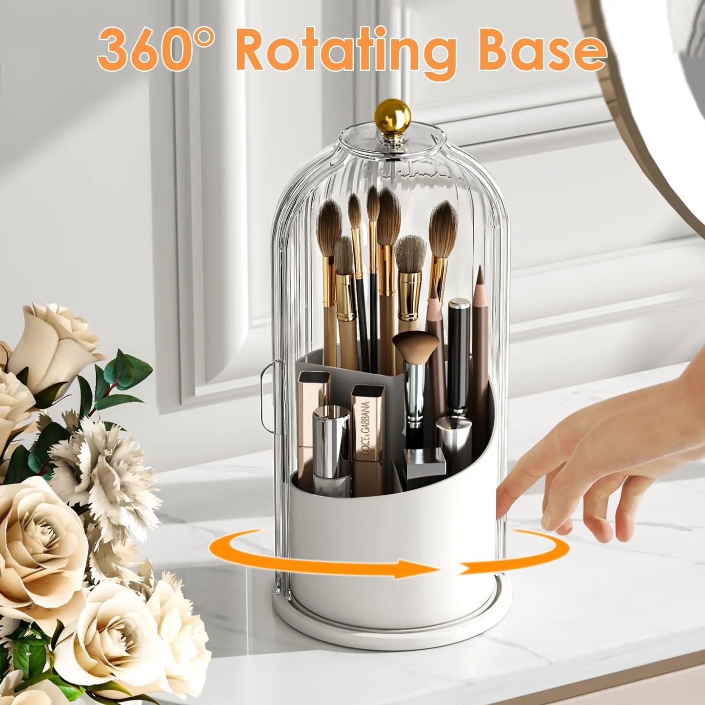 Dustproof Rotating Makeup Brush Holder With Secure Spinning Lid