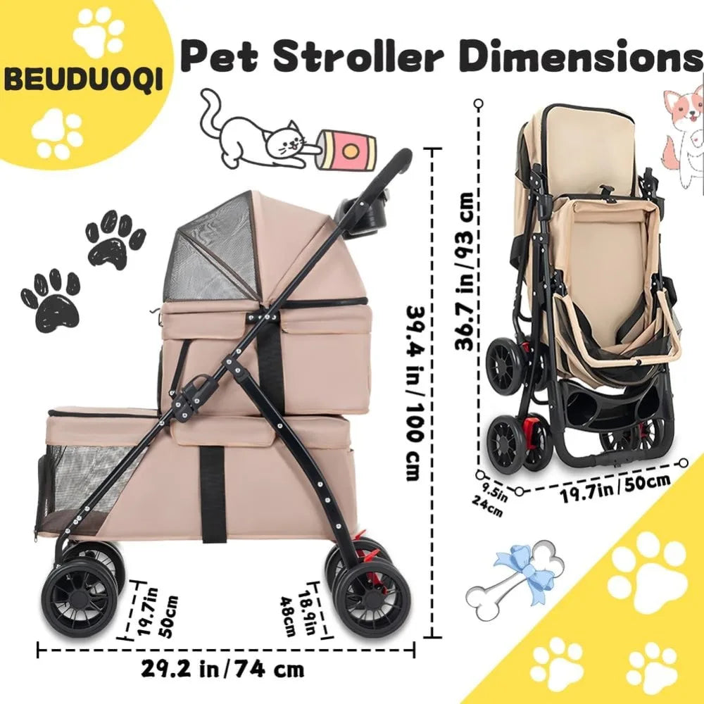 RBXC Pet Stroller For Dogs And Cats Foldable Travel Carrier