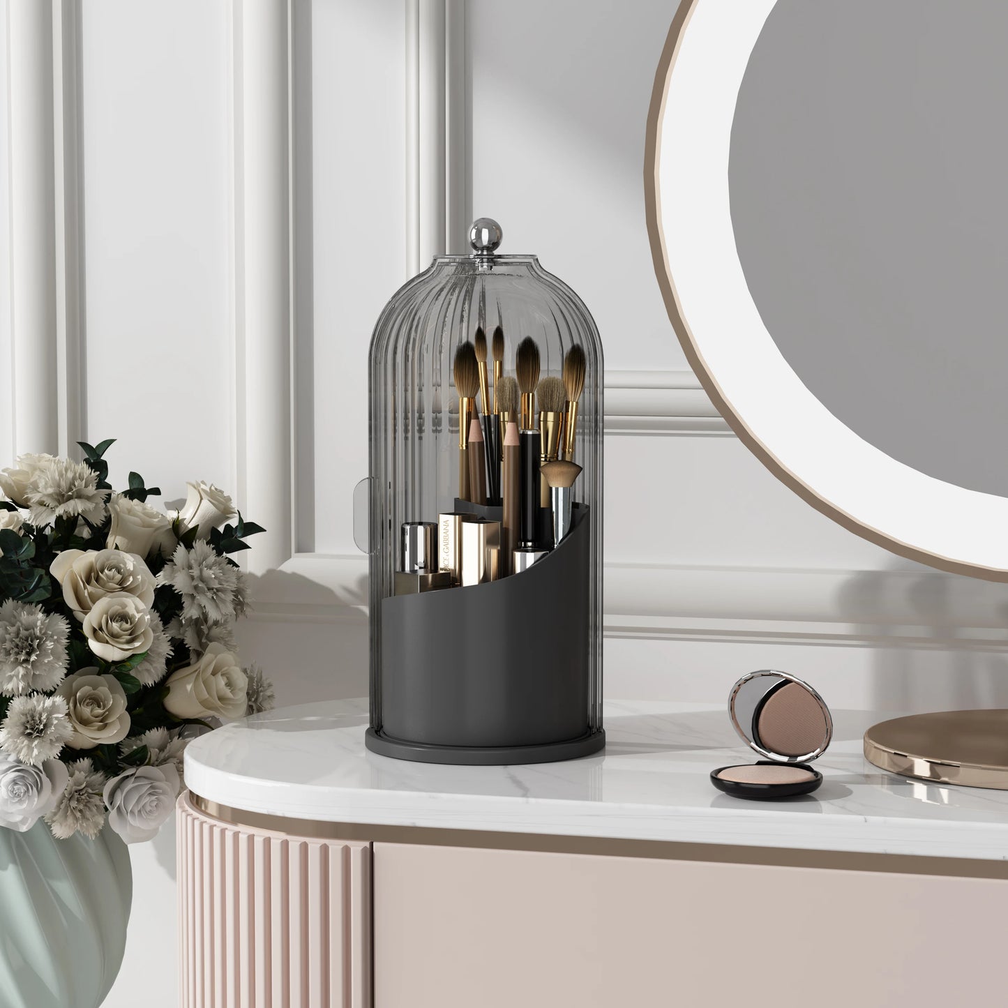 Dustproof Rotating Makeup Brush Holder With Secure Spinning Lid