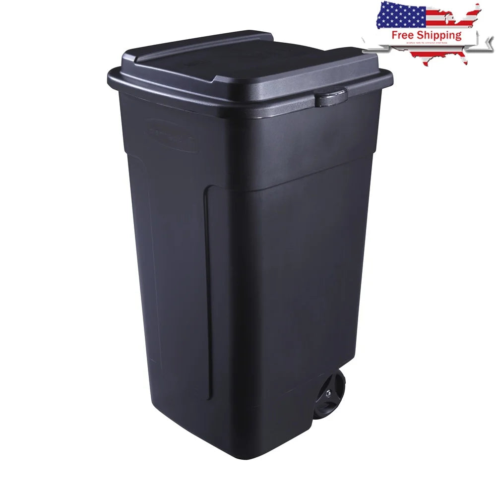 50 Gallon Wheeled Garbage Can Durable Plastic Trash Bin with Secure Lid Easy Transport Home and Commercial Use