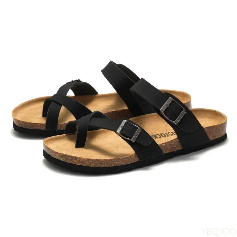 YBQJOO Womens Premium Cork Casual Comfort Flat Slippers