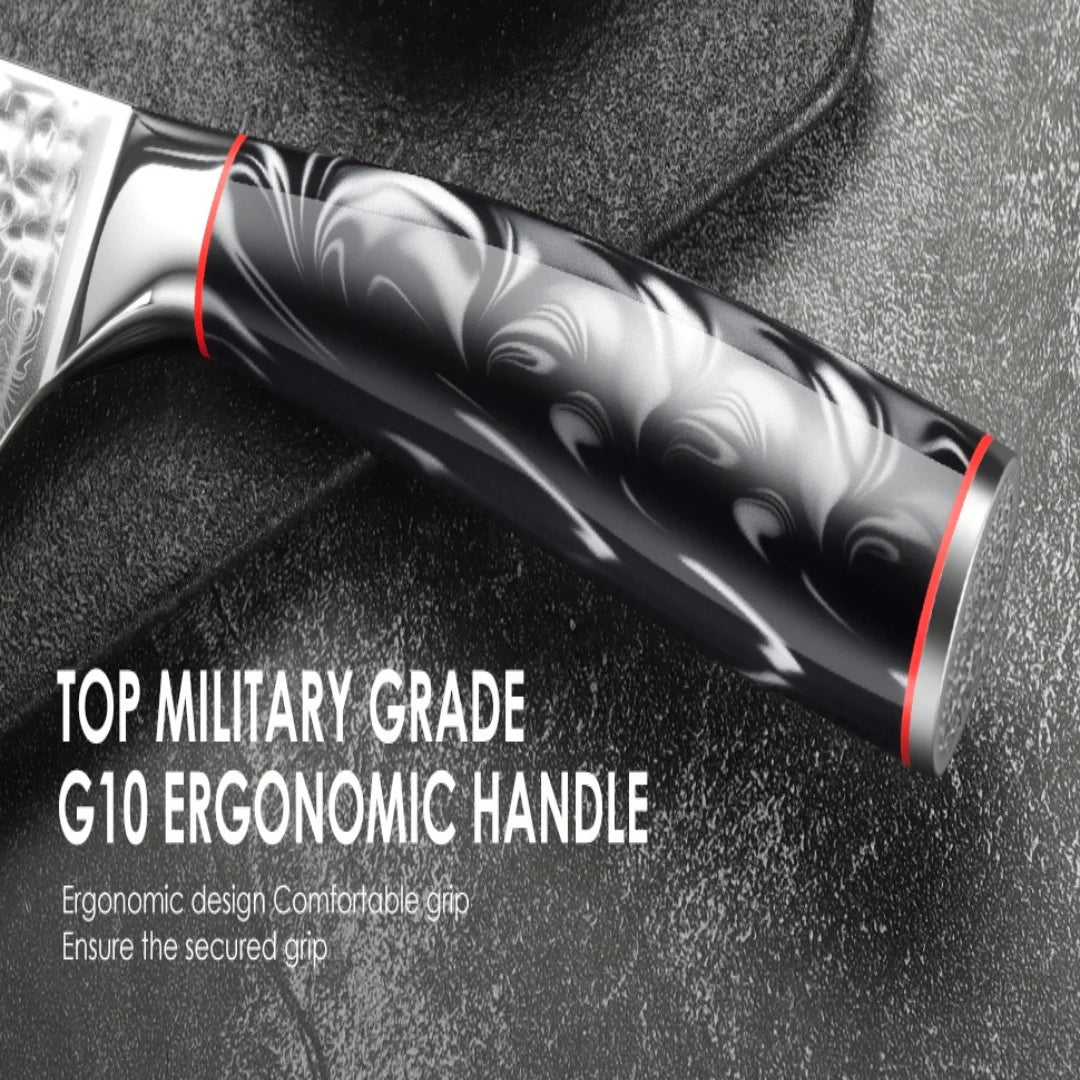 Woodpow Damascus Santoku Knife With G10 Handle For Kitchen Prep
