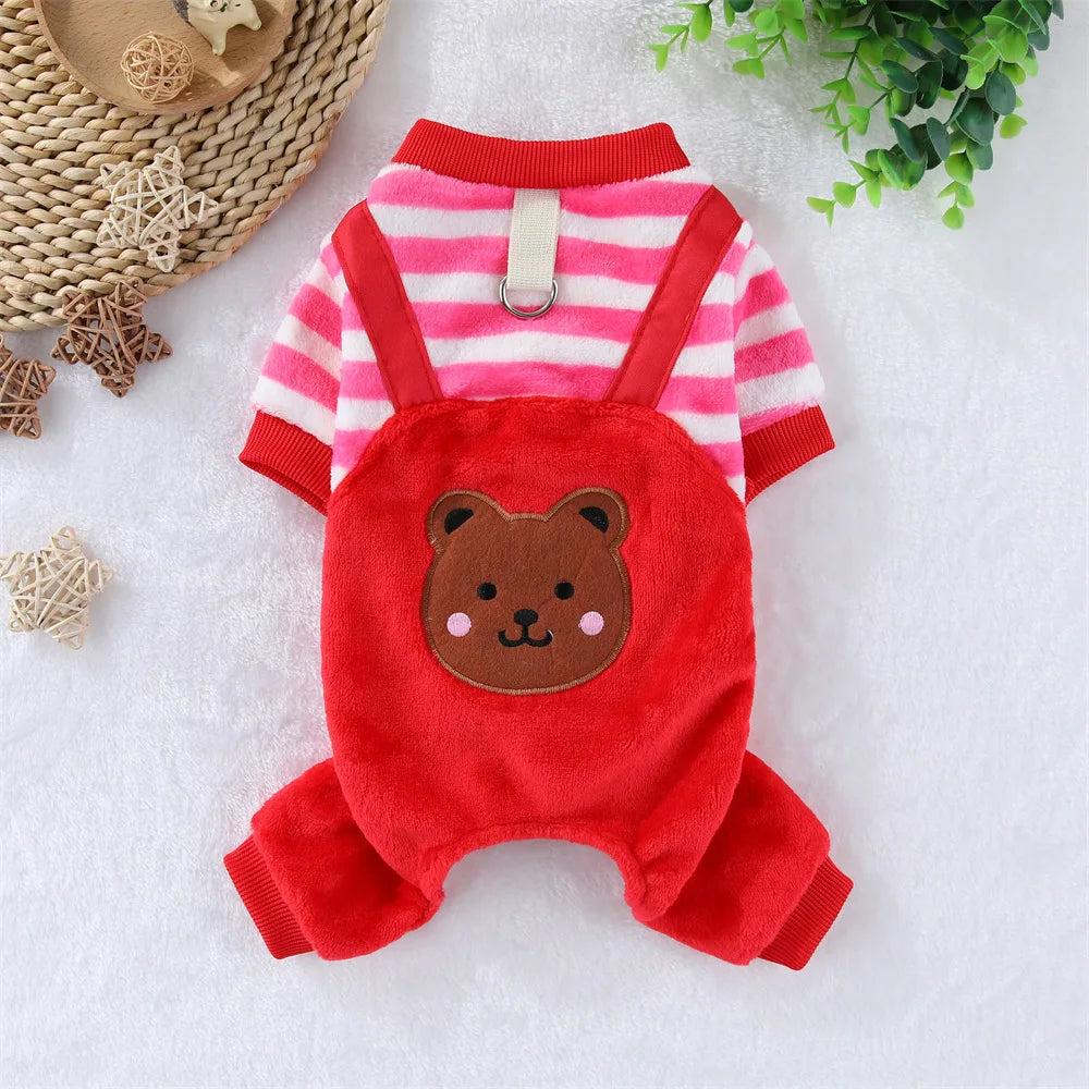 Autumn Winter Dog Fleece Jumpsuit Coat With Leash Ring