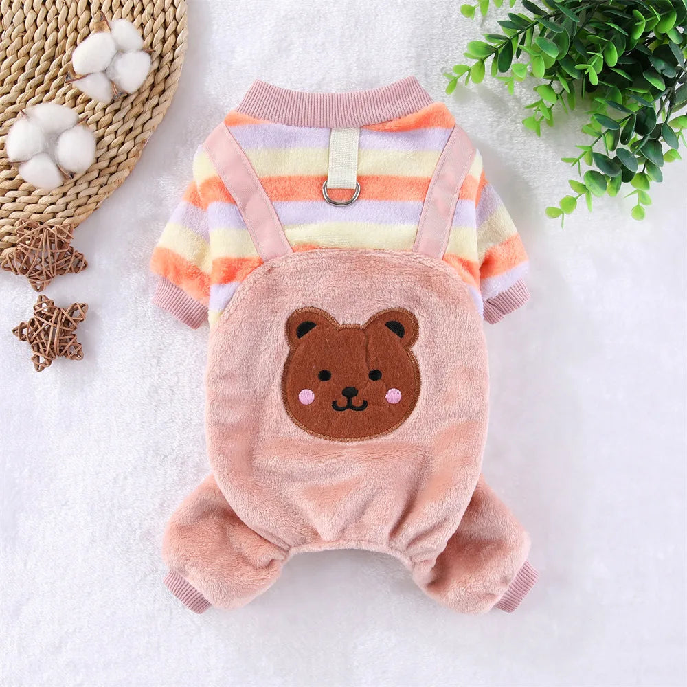 Autumn Winter Dog Fleece Jumpsuit Coat With Leash Ring