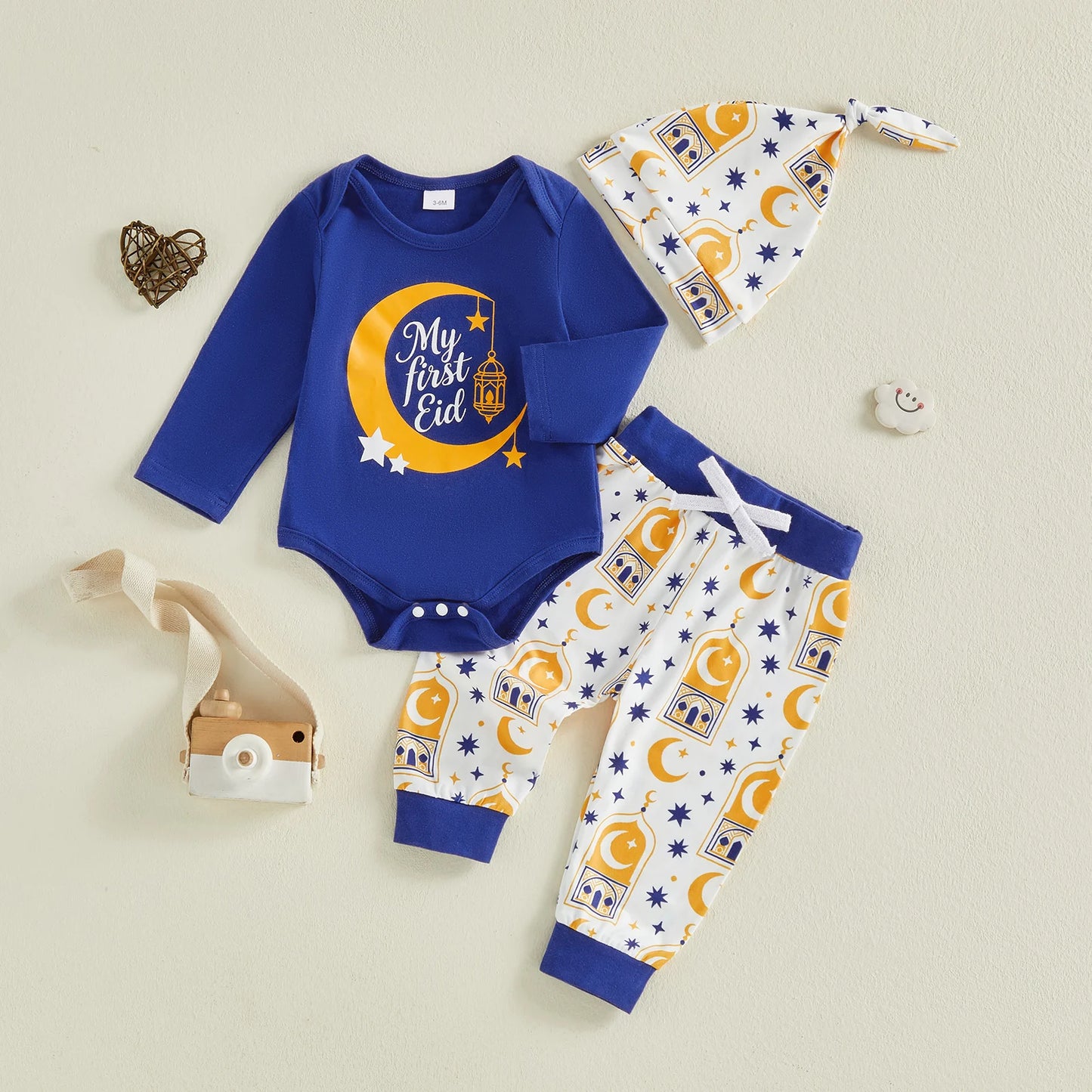 NONECN Baby Girl Ramadan Set Sunflower Dress And Leggings Headband