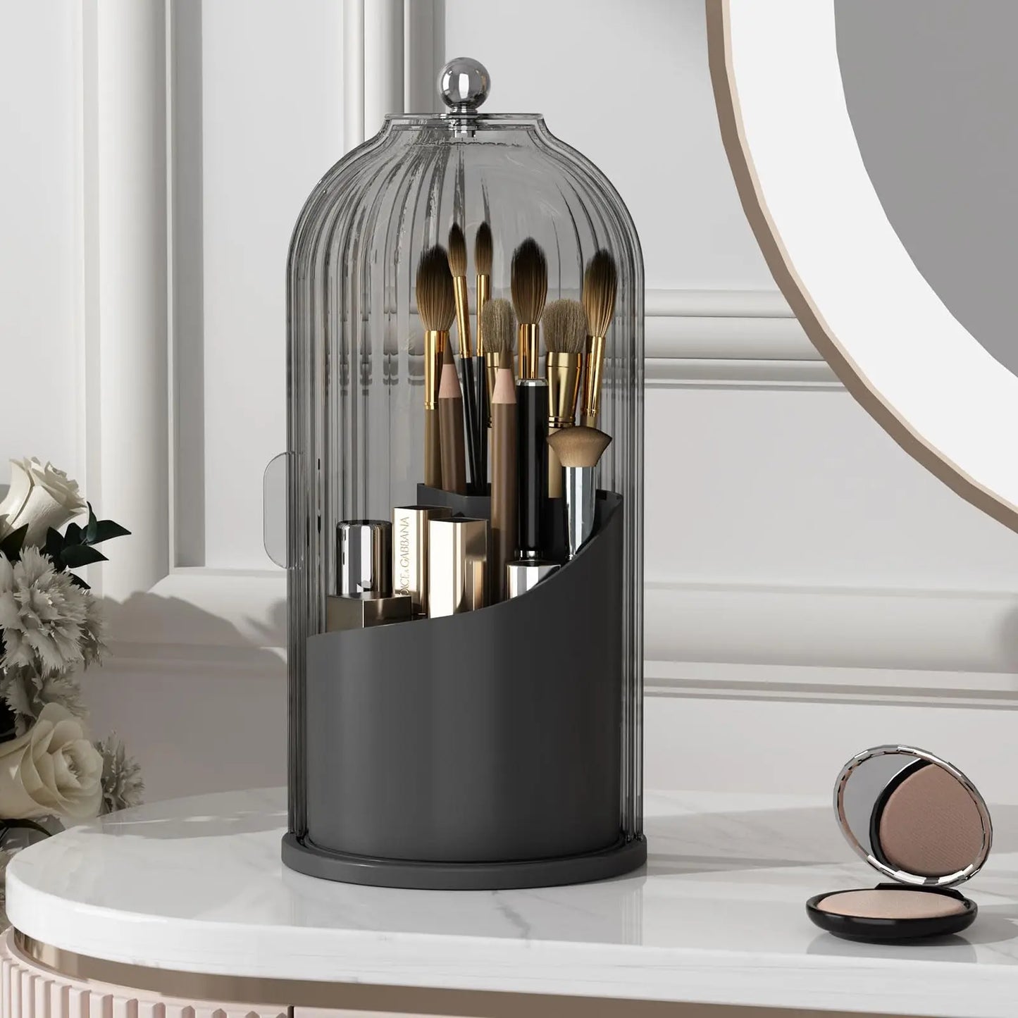 Dustproof Rotating Makeup Brush Holder With Secure Spinning Lid