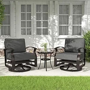 3-Piece Aluminum Patio Set with Swivel Rockers and Glass Table