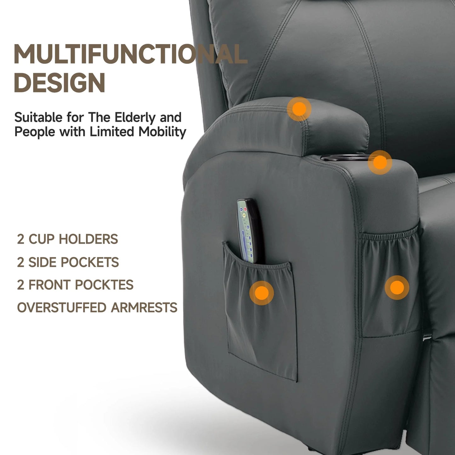 KORSER Massage Recliner Chair With Heat 360 Swivel Remote