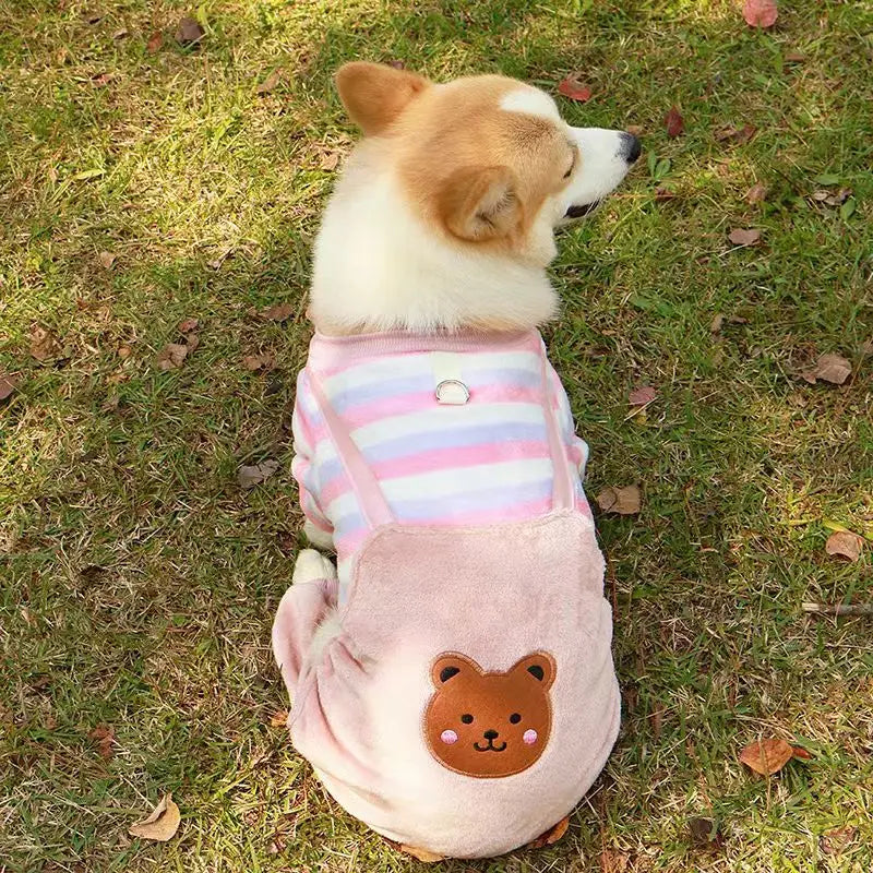 Autumn Winter Dog Fleece Jumpsuit Coat With Leash Ring