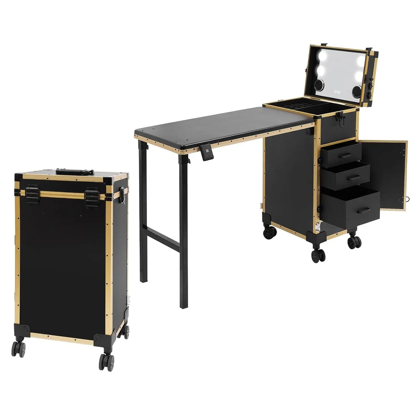 Portable Rolling Manicure Table With Foldable Travel Desk And Storage