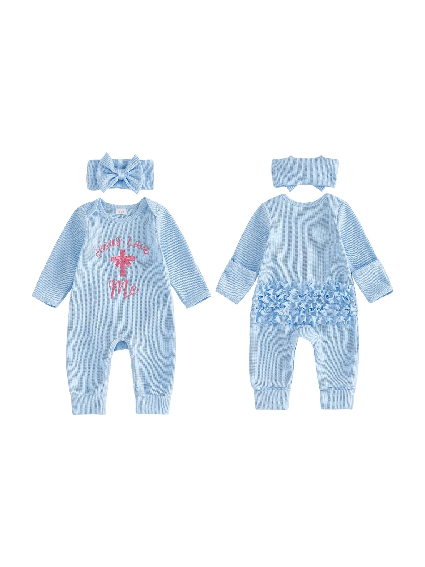 Baby Girls Easter Romper With Bunny Embroidery And Bow Headband