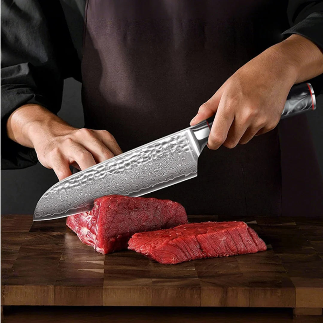 Woodpow Damascus Santoku Knife With G10 Handle For Kitchen Prep