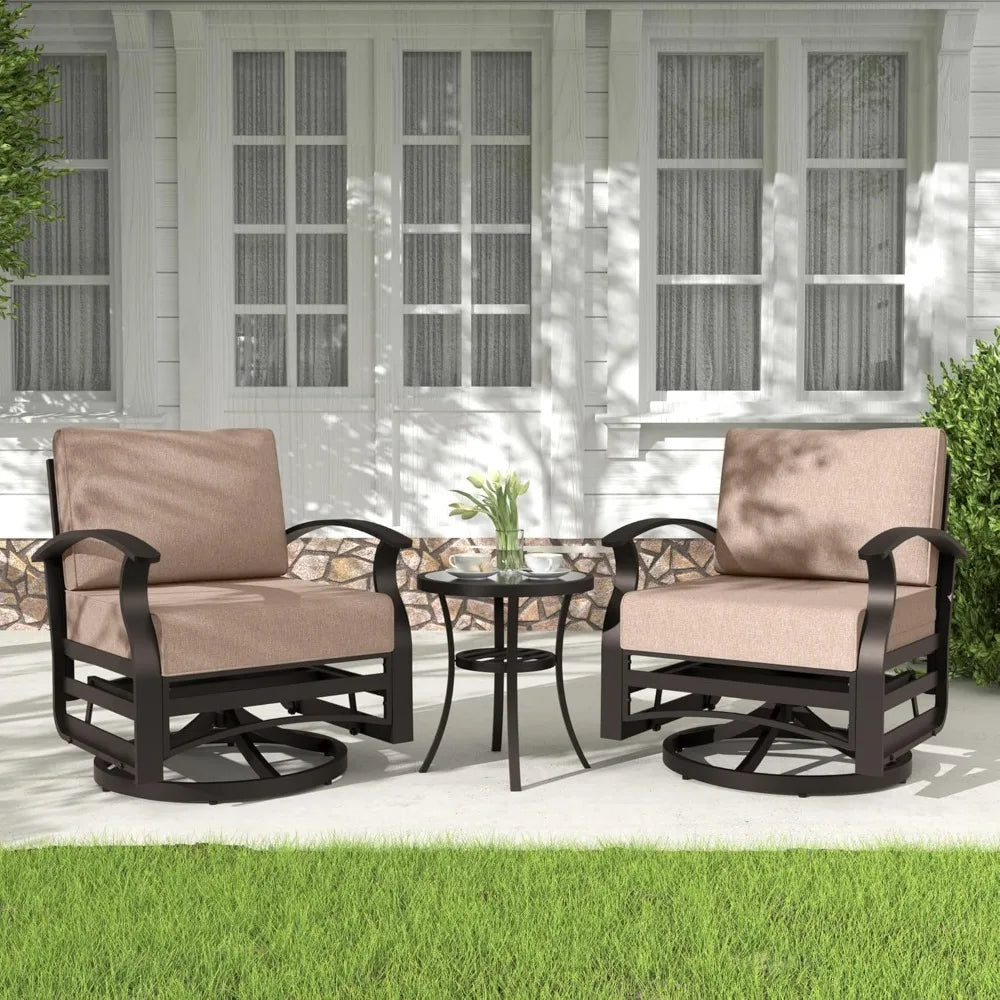 3-Piece Aluminum Patio Set with Swivel Rockers and Glass Table