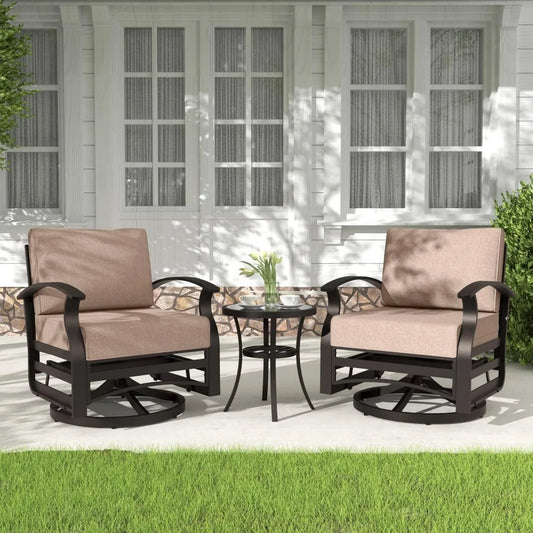 3-Piece Aluminum Patio Set with Swivel Rockers and Glass Table