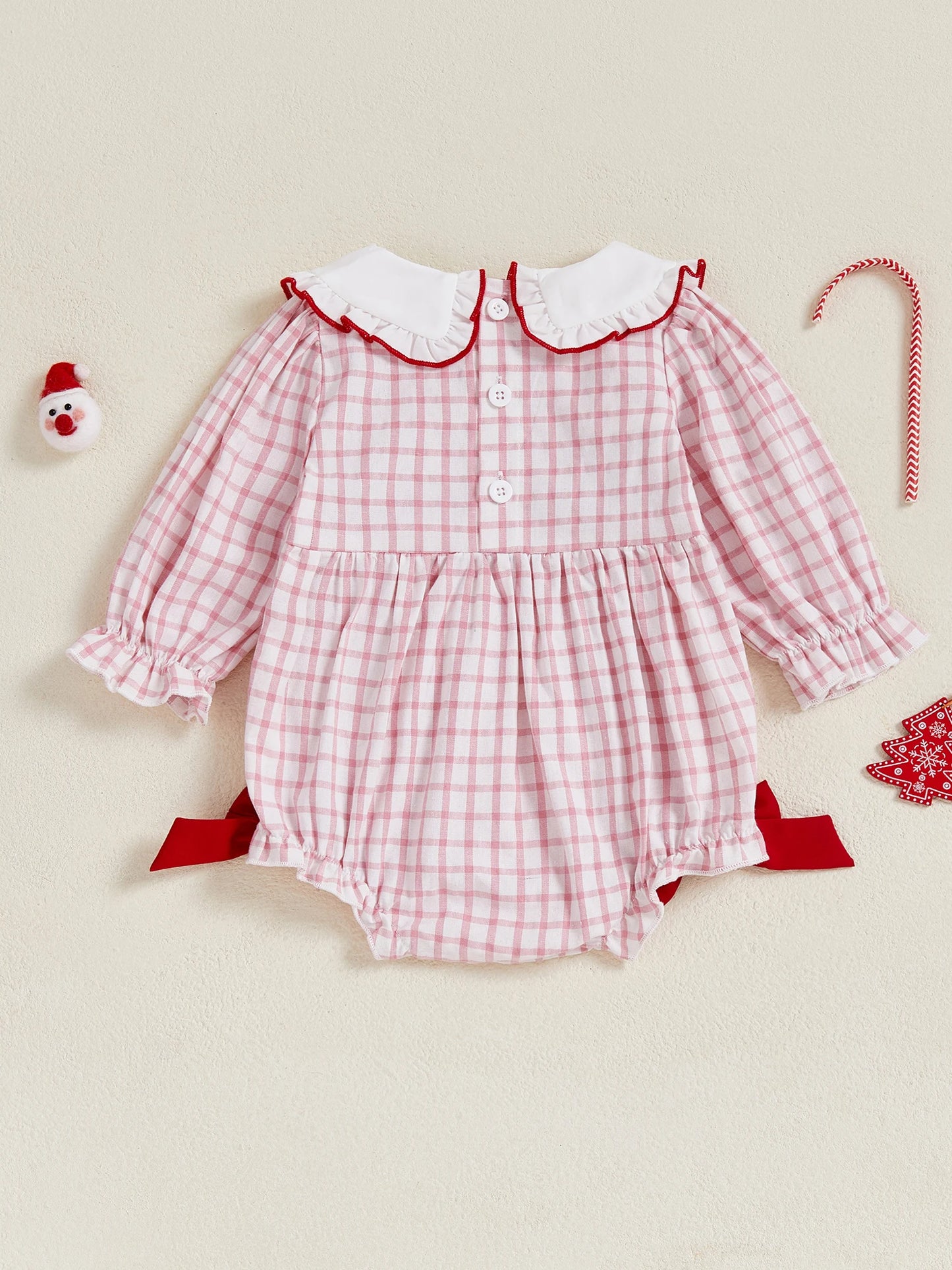 Infant Christmas Ruffle Collar Reindeer Applique Romper