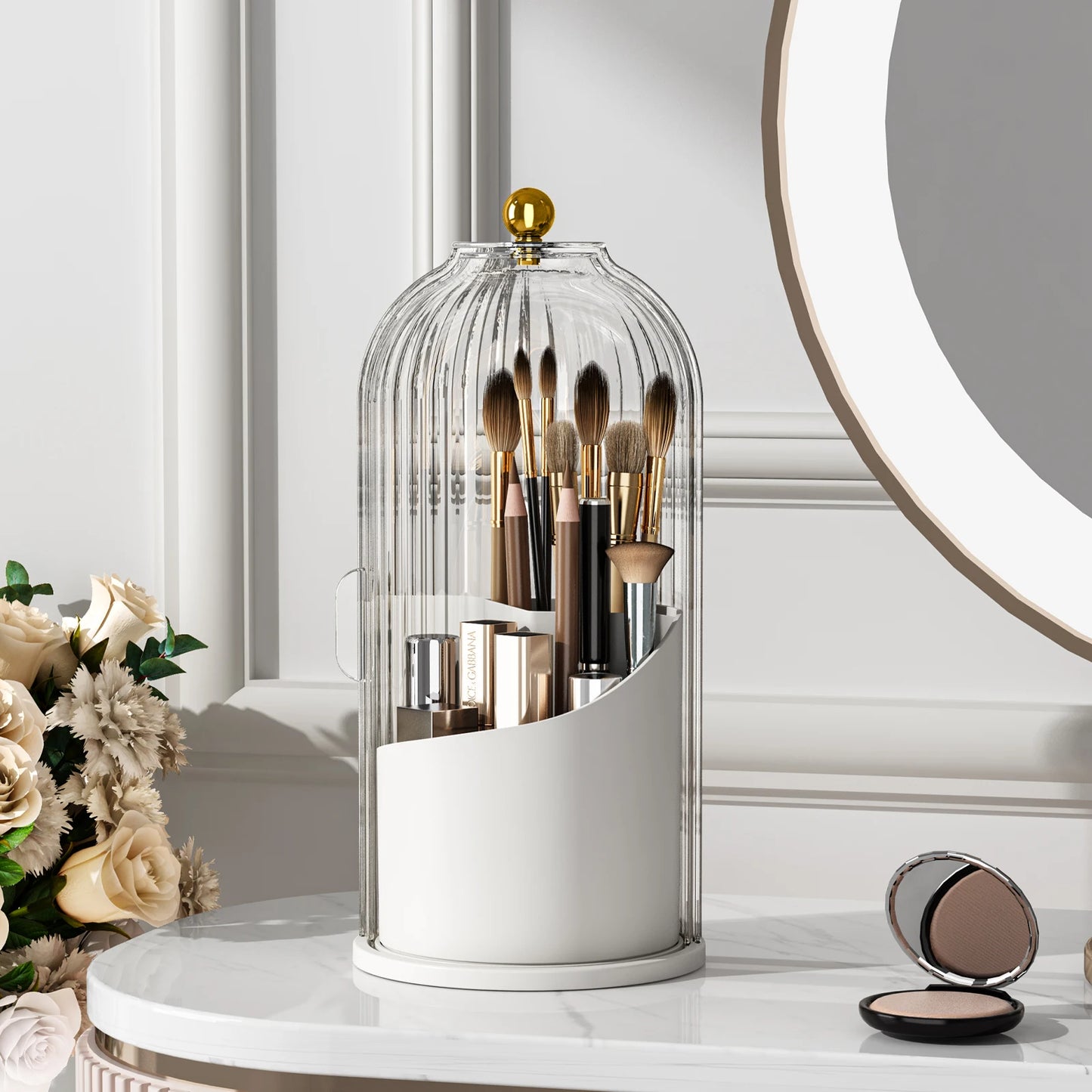 Dustproof Rotating Makeup Brush Holder With Secure Spinning Lid