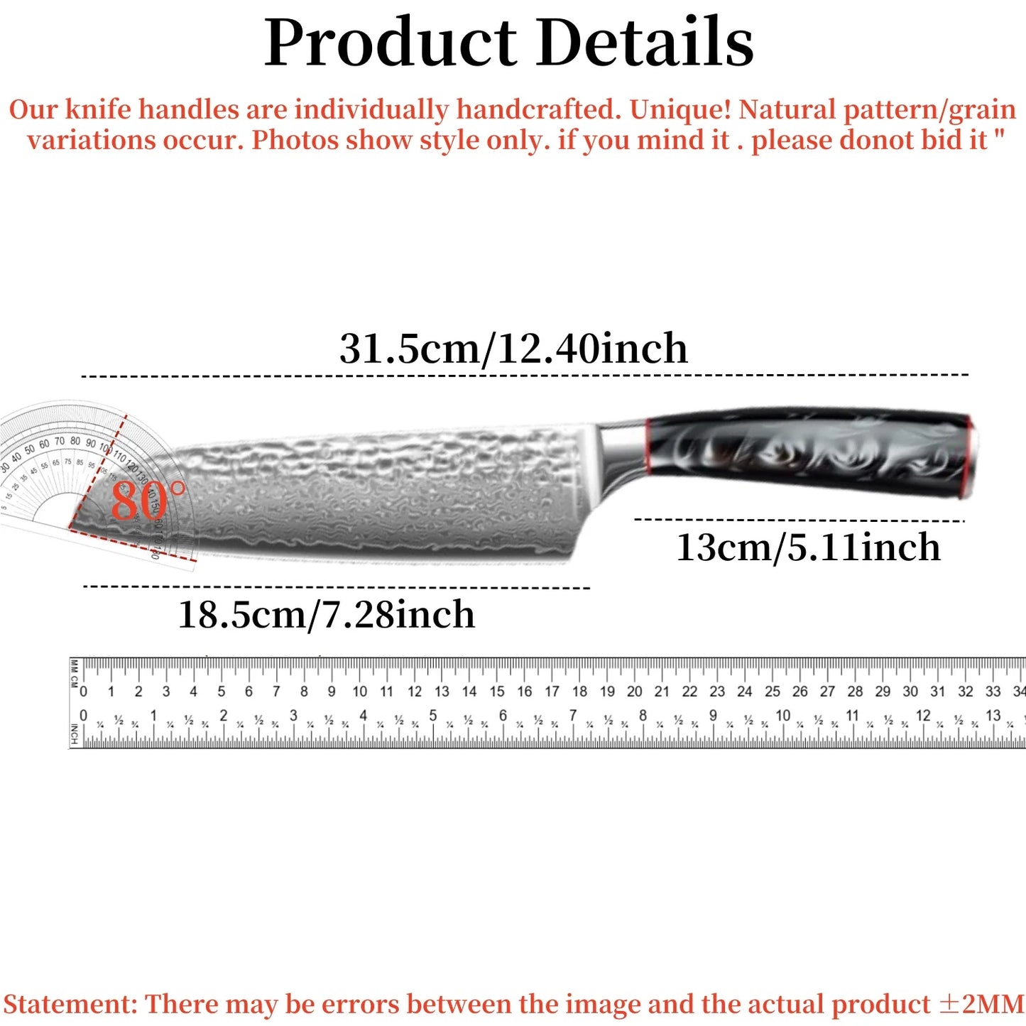 Woodpow Damascus Santoku Knife With G10 Handle For Kitchen Prep