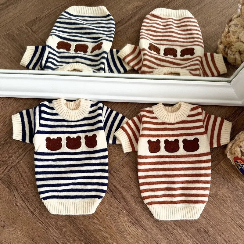 Knitted Dog Sweater Bear Striped Puppy Winter Coat For Dogs