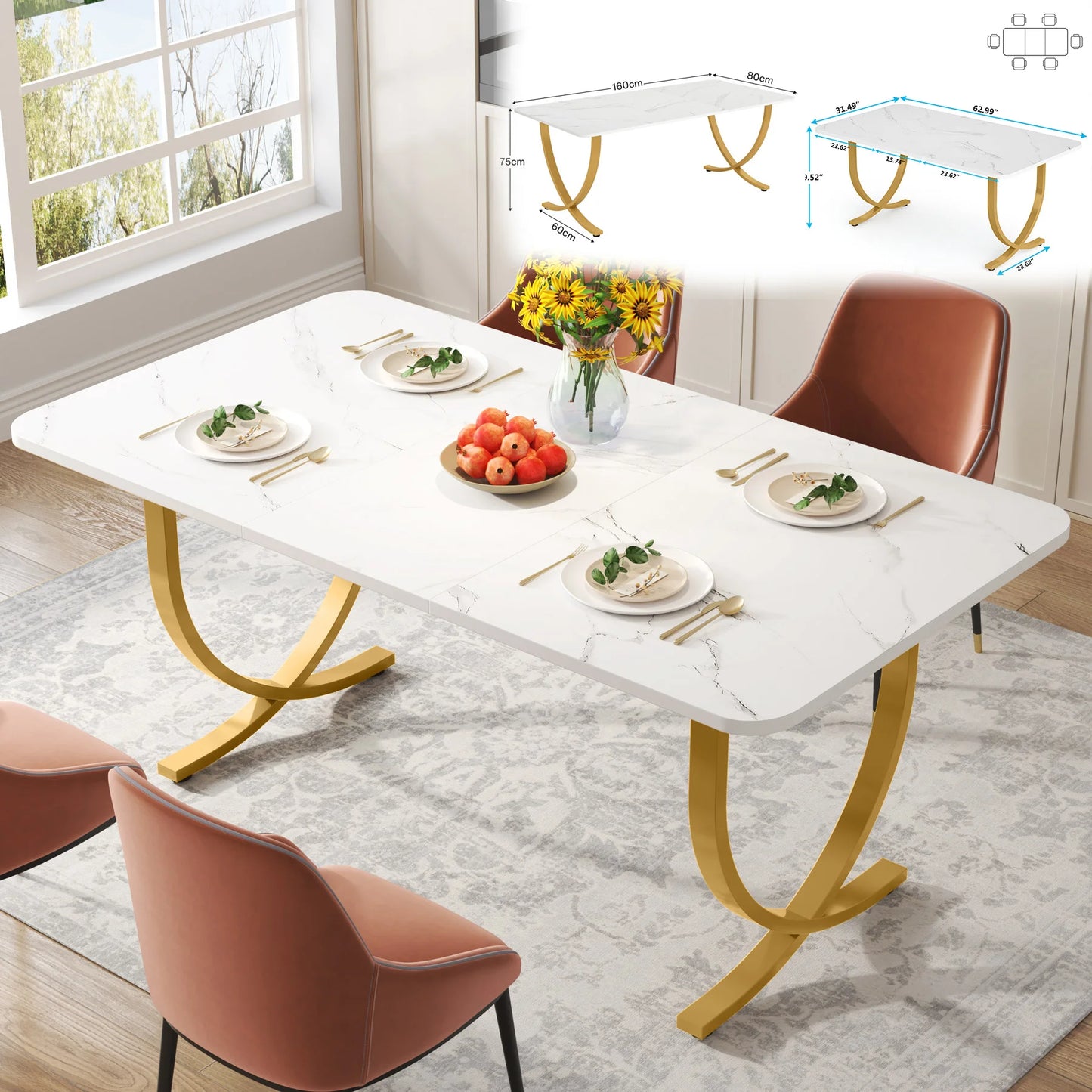 Tribesigns Rectangular Dining Table For Modern Kitchen With Faux Marble