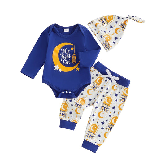NONECN Baby Girl Ramadan Set Sunflower Dress And Leggings Headband