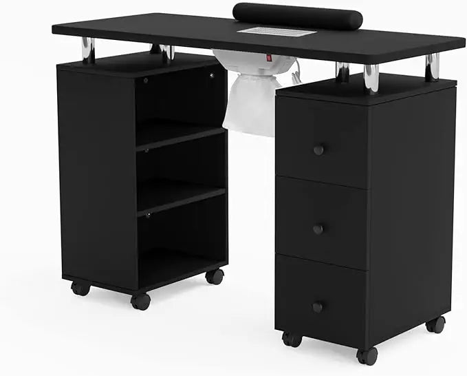 Nail Technician Desk With Electric Downdraft Storage and Lockable Wheels