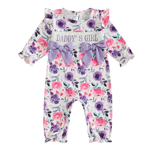 Adorable Toddler Jumpsuit With Flower Print And Lace Trim