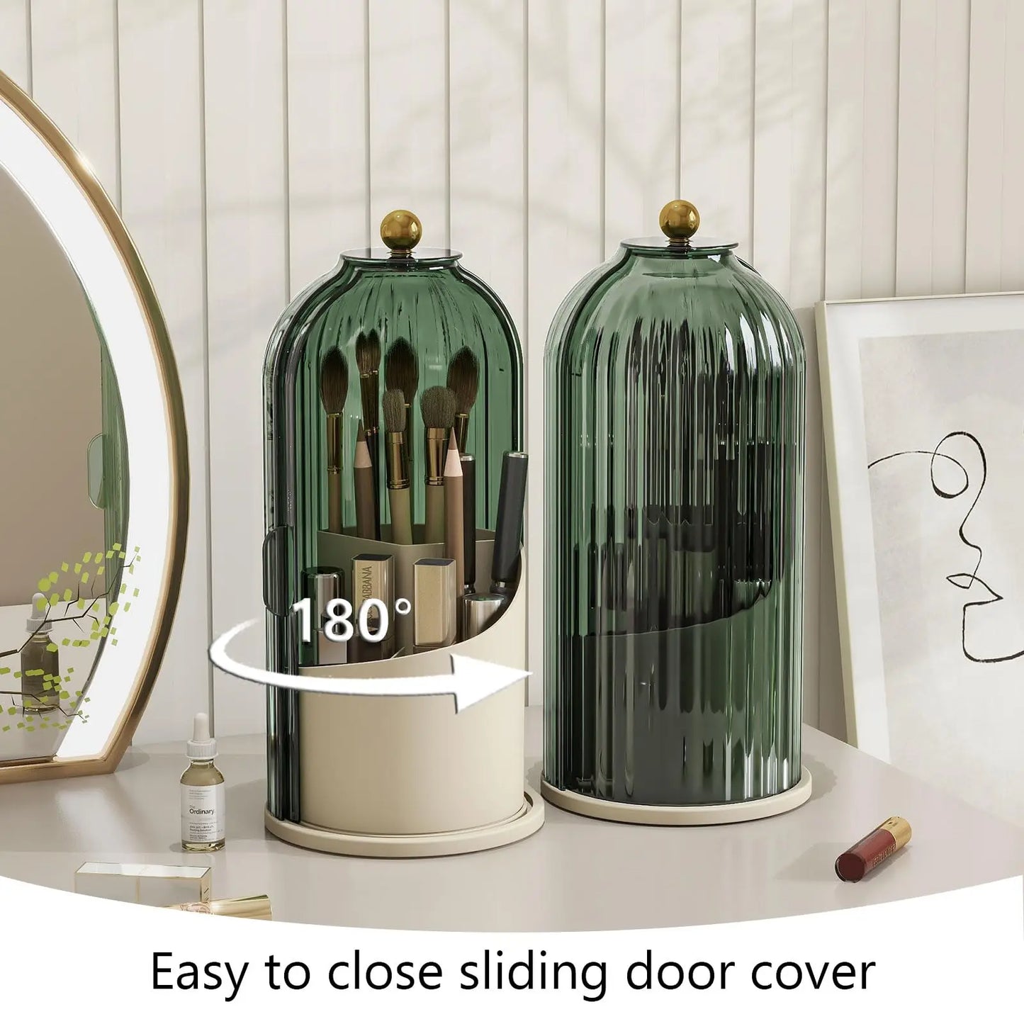 Dustproof Rotating Makeup Brush Holder With Secure Spinning Lid