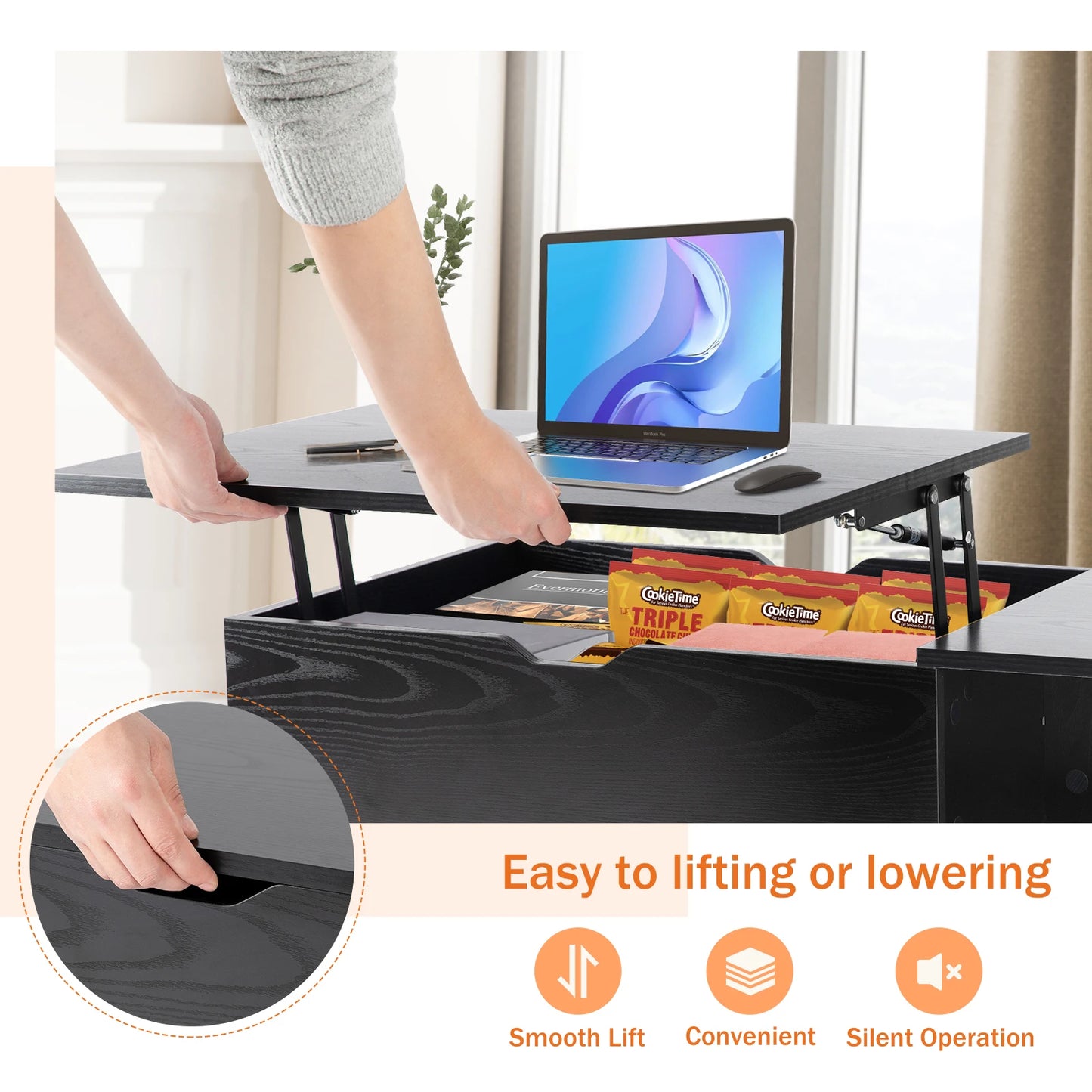 JHK Lift Top Coffee Table With Storage Shelf Living Room