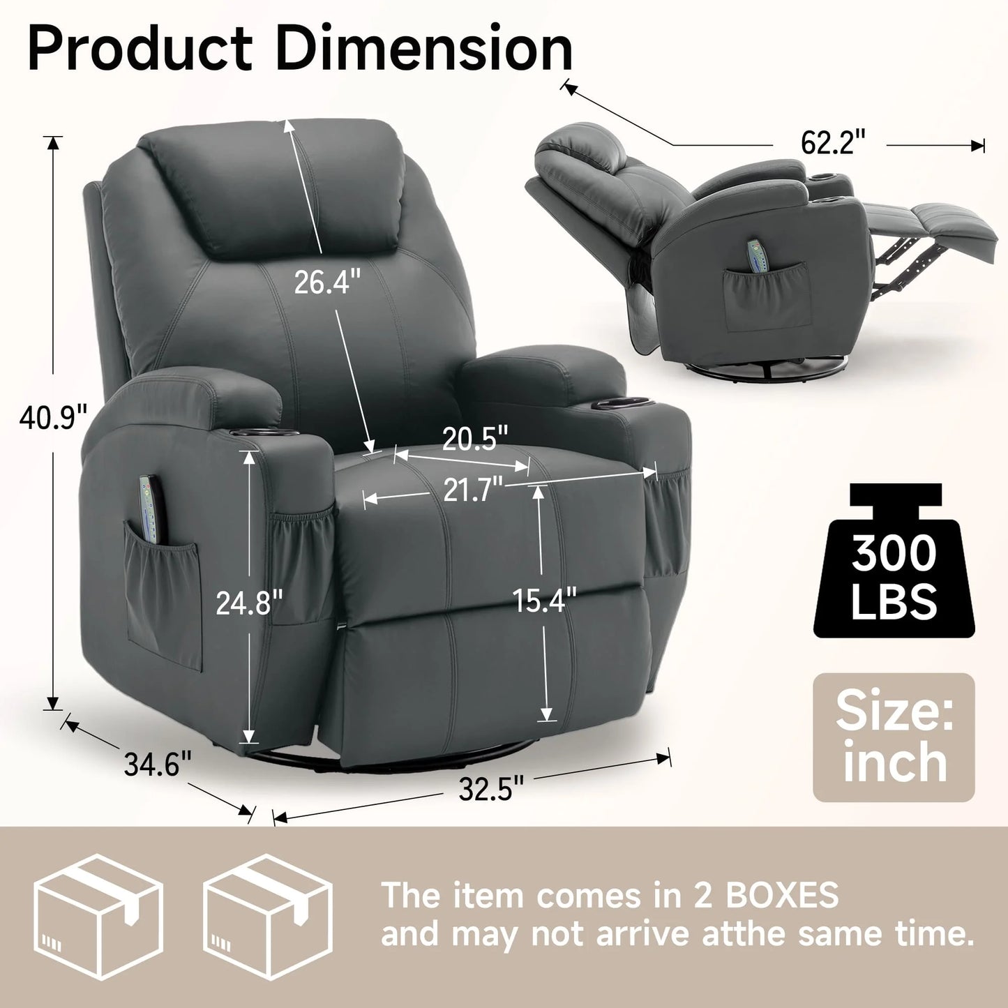 KORSER Massage Recliner Chair With Heat 360 Swivel Remote