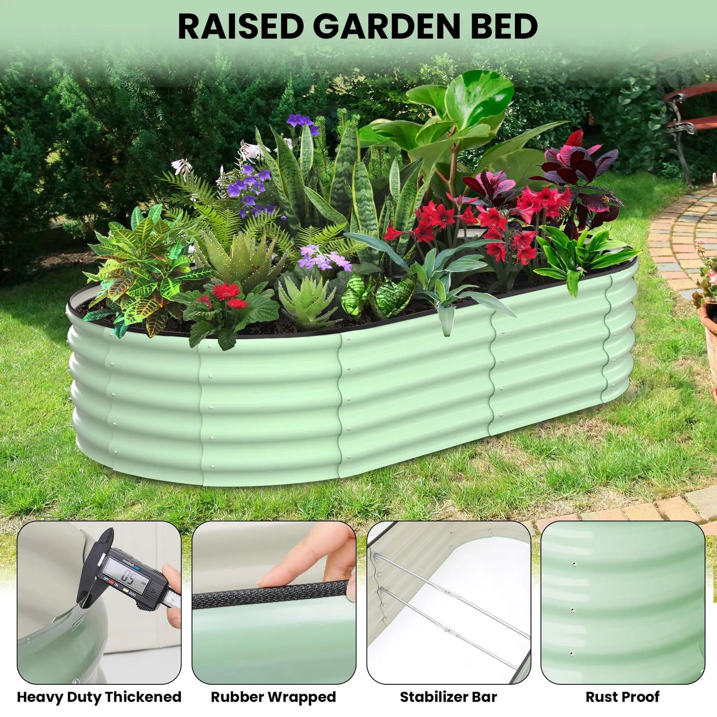HiMISS Oval Galvanized Steel Raised Garden Bed Planter Box
